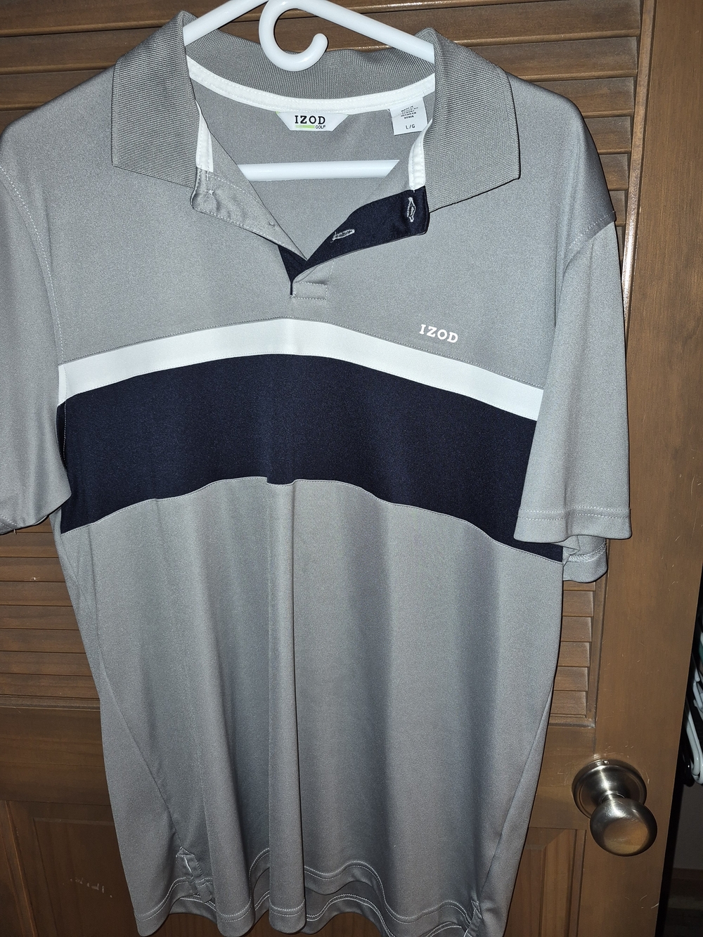 Izod Gray Polo with Navy Chest Stripe
